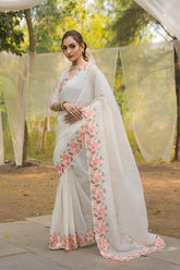 Crush Silk Embroidery Design Cut Work Saree